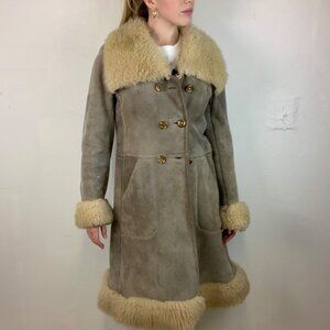 L (W) - Grey Suede Faux Fur Lined Button Up Coat